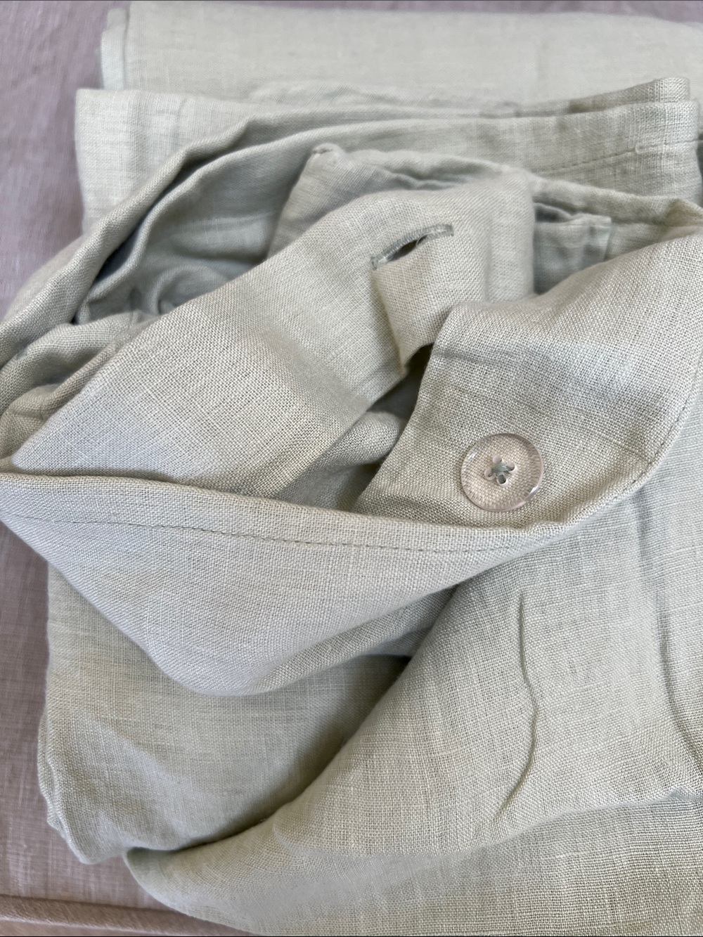 Quince European Linen Duvet Cover Set Light Green Twin - Picture 4 of 6